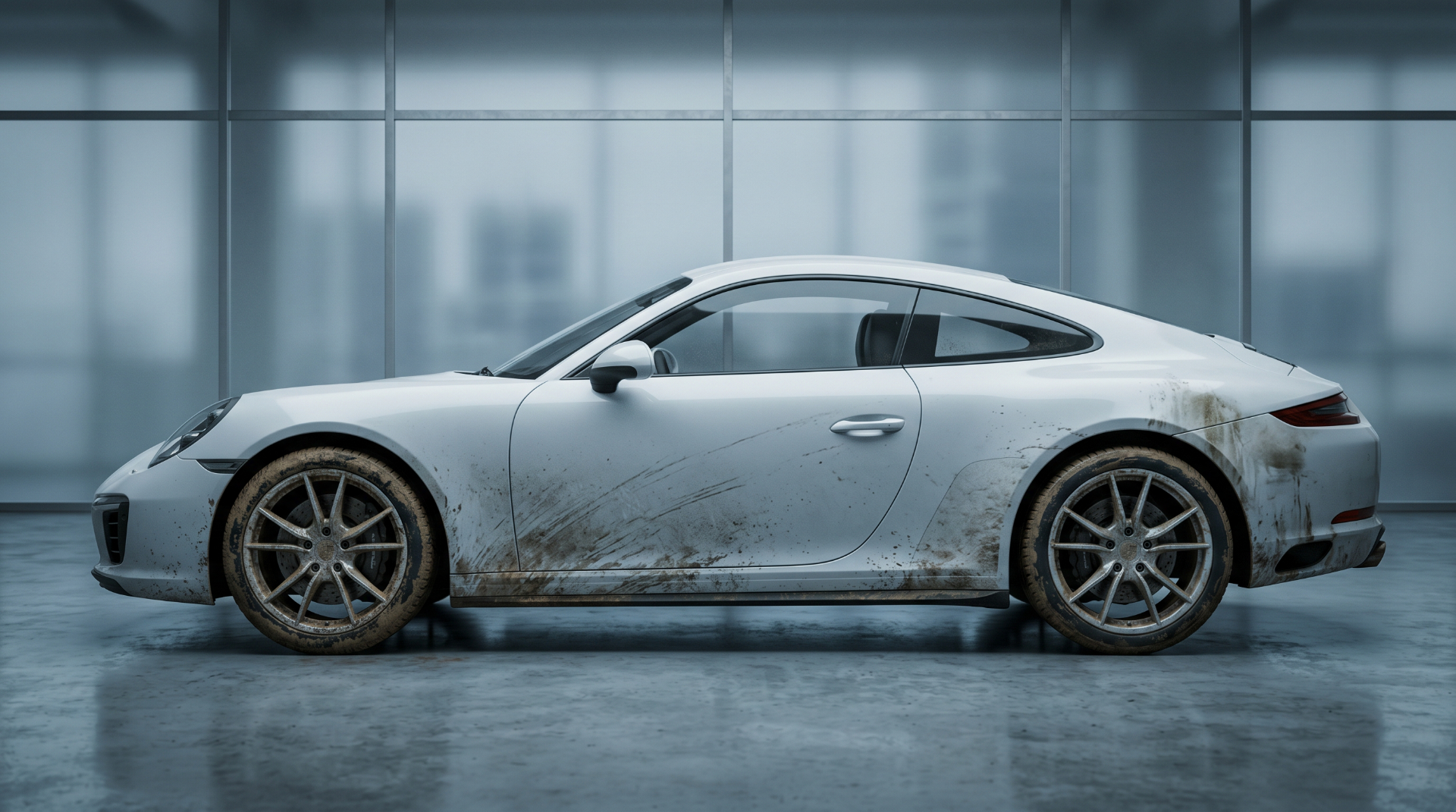 Skitten Porsche før vask